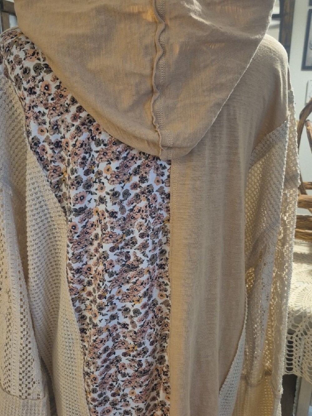 BiBi Beige Patchwork Hooded Top with Floral Panel - Picture 10 of 13
